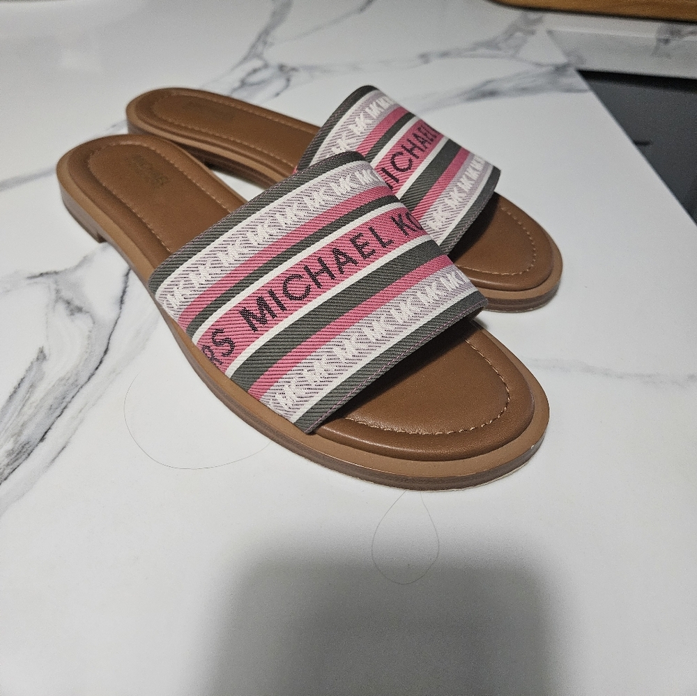 Michael Kors Pink and Brown Slide Sandals